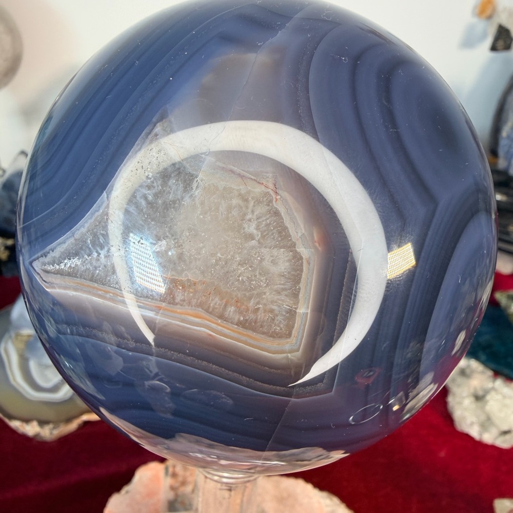 💜 Large Agate Quartz Druzy Sphere •Brazil • Sparkly Crystal • Banded Agate 4” - Picture 4 of 9